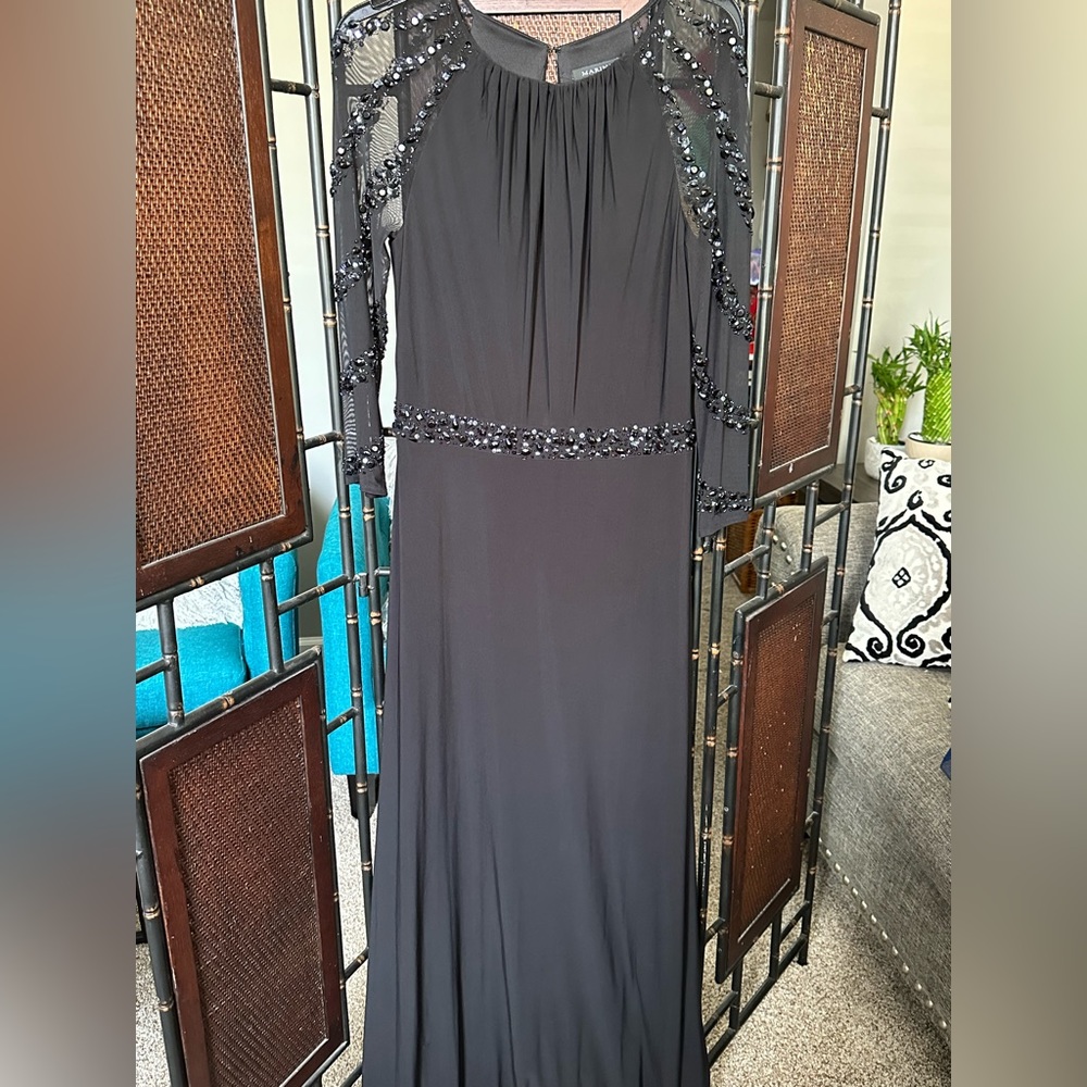Elegant Marina maxi dress with sleeve beading details. Size 8 can fit to sz 12